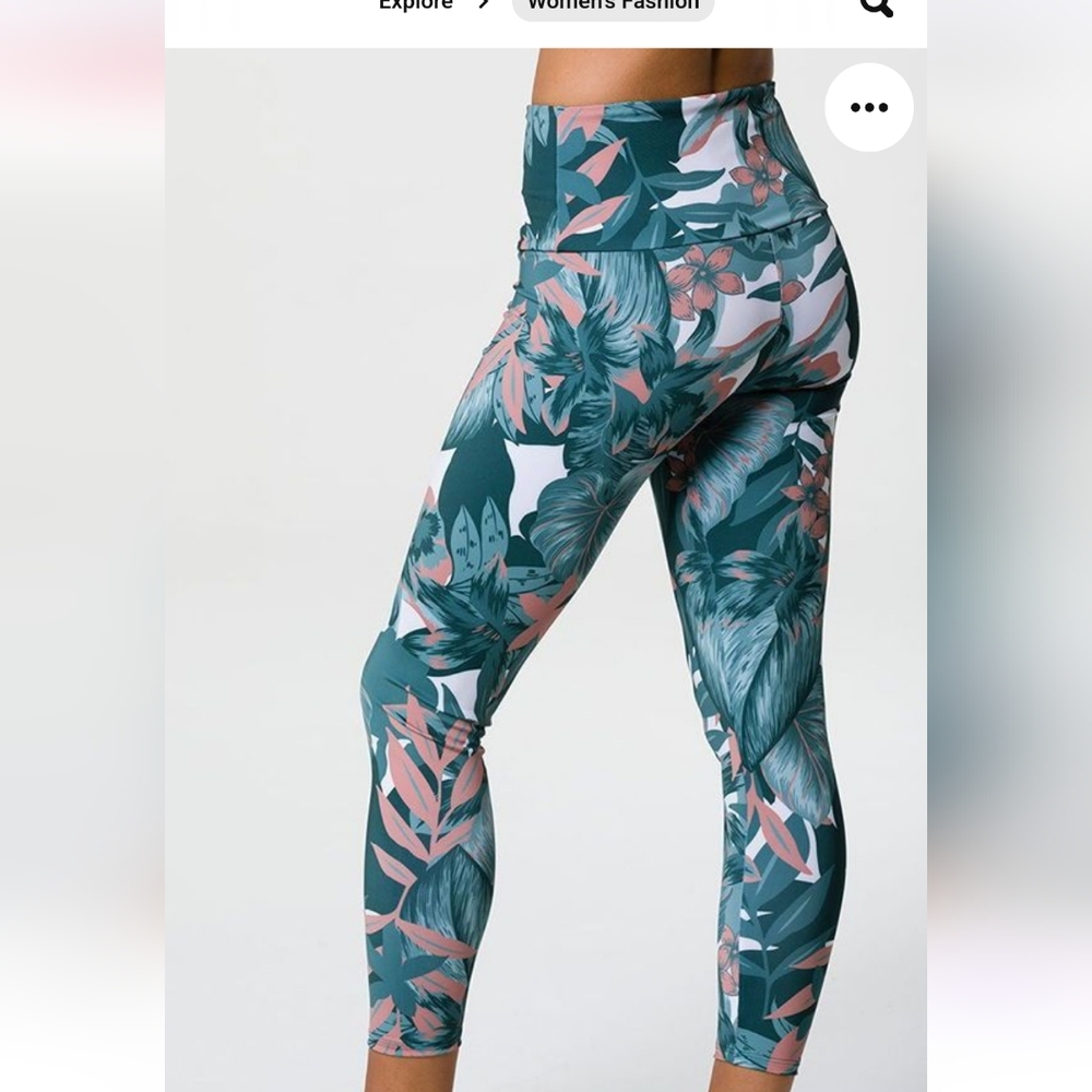 Onzie Tropical Print Leggings High Rise Midi Yoga  colors green orange w… - Picture 2 of 12